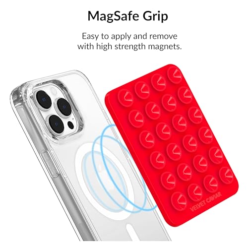 Velvet Caviar Suction Cup Phone Case Mount Compatible with MagSafe Devices Only - Magnetic Silicone Sticky Phone Grip Holder for iPhone Back of Phone - Mirror Gripper (Red) - color: Red