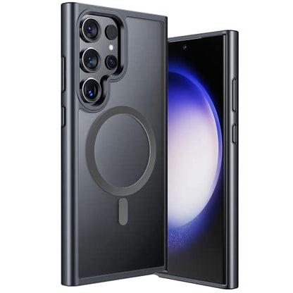 ANNGELAS for Samsung Galaxy S23 Ultra Mag safe Case,Slim Shockproof Protective Cover with Magnetic,Frosted Hard Back Soft Silicone TPU Bumper Phone Case Compatible Galaxy S23 Ultra 6.8inch,Matte Black - color: Matte Black