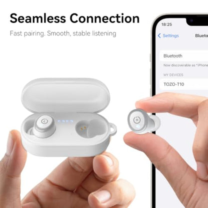 TOZO T10 Wireless Earbuds Powerful Bass Stereo Wireless Charging, APP, IPX8 - color: Matte White