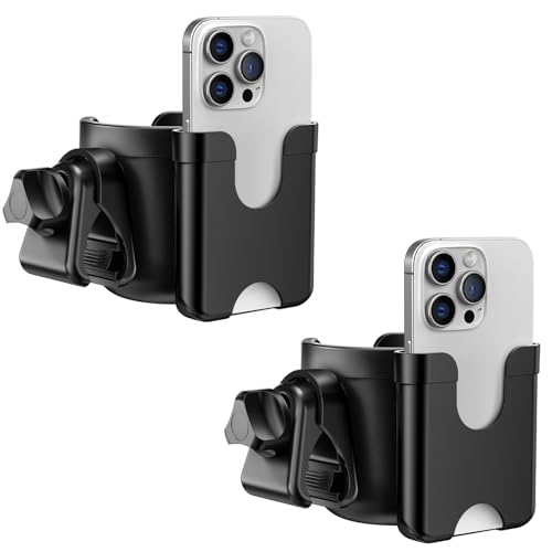 2 Pack Cup Holder for Walker: Stroller Cup Holder with Phone Holder Black - color: Black-2