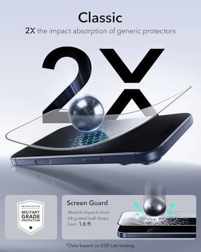 ESR 3 Pack for iPhone 17 Pro Max Screen Protector, Classic | Easy One-Pull Installation, 2X Impact Absorption, 9H Tempered Glass, Full-Coverage Protection, UltraFit Tray, Bubble-Free - size: iPhone 17 Pro Max 6.9 inch