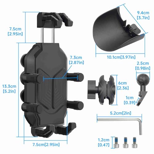 Motorcycle Phone Holder Securely Mounted Vibration Dampener for 360 Degree Rotation, for 4.7-7.2 Inch Phones, Nylon Aluminium Alloy Vehicles (Rearview Mirror Mount) - size: Rearview Mirror Mount