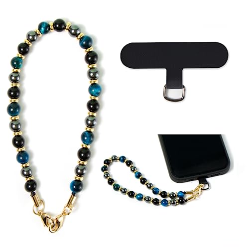 Phone Charm with Beaded Marble, Cell Phone Lanyard with Tether Tab, Phone Chain Strap, Hands-Free Wrist Strap, Phone Strap for Women Compatible with iPhone 14 Pro Max/ 13 Pro Max/ 12 Pro Max/ 11(Blue) - color: Blue Tiger Eye