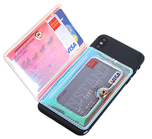 CheapSunday ID Card Holder for Back of Phone Leather Phone Wallet Stick On with Stand Flip Waterproof Leather Adhesive Wallet for Most Cellphones (Transparent) - color: Transparent