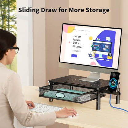 Zimilar 2 Pack Monitor Stand Riser with Metal Drawer, 3 Height Adjustable