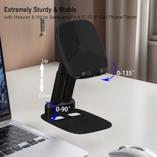 Cell Phone Stand Desktop and Magnetic Cable Clips Set, Foldable & Height Adjustable Phone Holder and Adhesive Wire Holder Keeper Organizer Compatible with All Phones