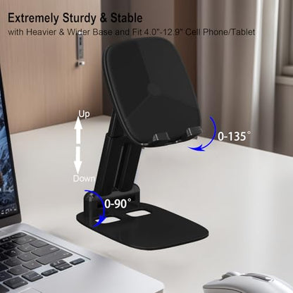 Cell Phone Stand Desktop and Magnetic Cable Clips Set, Foldable & Height Adjustable Phone Holder and Adhesive Wire Holder Keeper Organizer Compatible with All Phones