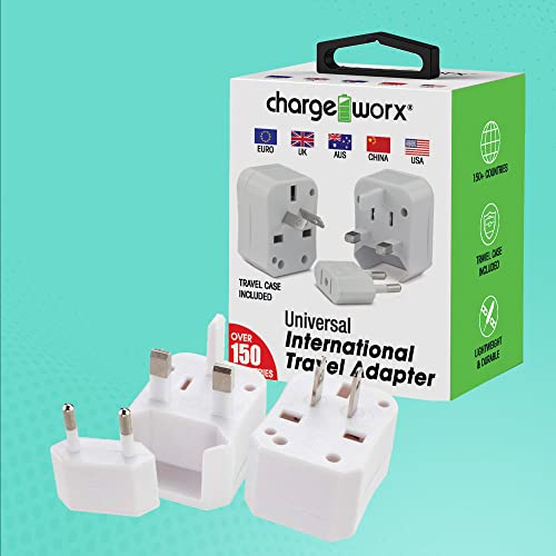 Universal Int'l Travel Plug Adapter, Works in US/UK/Europe, 150+ Countries | 110-240V Slide-Switch Prongs Fit Australia, Japan & China Outlets; Protective Case; Charges iPhone, Android, Tablets, Cameras
