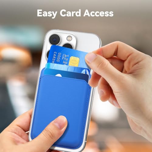 Magnetic Wallet Cell Phone Card Holder for Phone Case with Mag-Safe | Stronger Magnetic RFID Leather Phone Wallet Stick on Series of iPhone 17/16/15/14/13/12 and Pro/Promax, Klein Blue - color: Klein Blue, size: 1 Pack