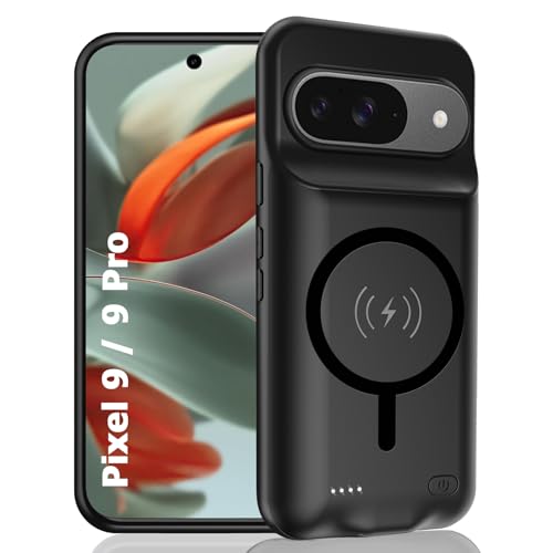 Battery Case for Pixel 9/9 Pro,10000mAh Portable Protective Smart Wireless Charging Case Support Carplay Compatible with Pixel 9/9 Pro(6.3 inches)Rechargeable Extended Battery Charger Cover(Black) - size: for Pixel 9/9 Pro