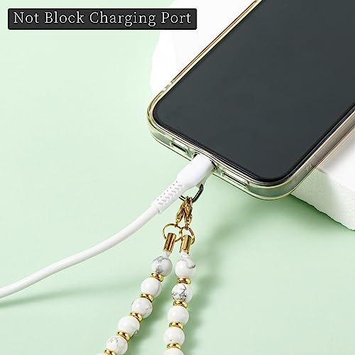 Phone Charm with Beaded Marble, Cell Phone Lanyard with Tether Tab, Phone Chain Strap, Hands-Free Wrist Strap, Phone Strap for Women Compatible with iPhone 14 Pro Max/ 13 Pro Max/ 12 Pro Max(White) - color: White Marble