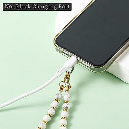 Phone Charm with Beaded Marble, Cell Phone Lanyard, Phone Chain Strap, Wrist Strap for Women for iPhone 14/13(Pink&White) - color: Pink&white