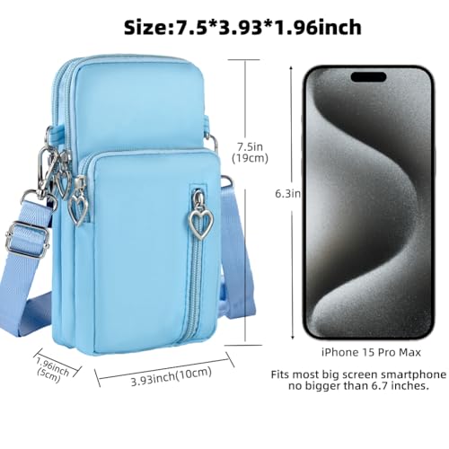 Small Crossbody Bag for Women - Mini Phone Purses with Crossbody Strap and Wallet - Nylon Arm Bag - color: A-lightblue