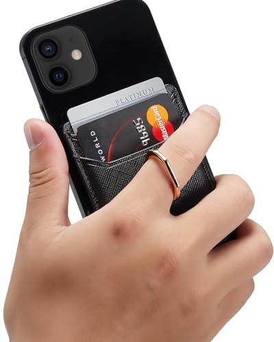 Card Holder for Phone Case 2Pc, RFID Leather Phone Wallet with Ring | Phone Wallet Stick On Back Of Phone Case. ID/Credit Card/Pocket Phone Card Holder for iPhone Andriod. Viewing Freely - color: Grey