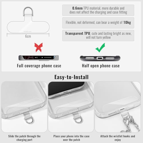 Phone Charm Strap Detachable Wrist Strap For iPhone Anti Theft Strap Phone Chain Wristlet - color: Pale Sliver