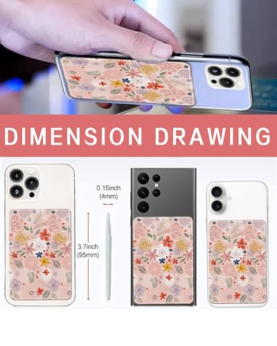 Phone Card Holder, Dual Pocket Leather Phone Wallet Adhesive Stick On, Cute Card Holder, Credit Card Holder for Phone Case Floral Pattern - color: Floral Pattern