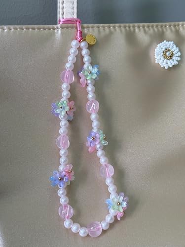 Drawwind Phone Charm Beaded Wristlet Strap Universal Cell Phone Lanyard Cute Bracelet Wrist Strap Beaded Chain String Handmade Accessories for Case Camera Bags (Flower Girl) - color: Flower Girl