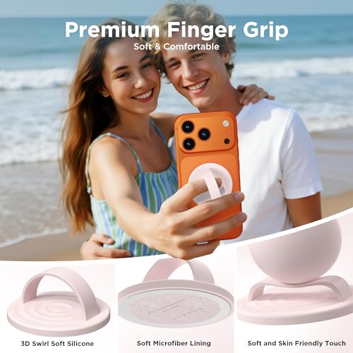 Magnetic Phone Grip Ring, Compatible with MagSafe, Upgraded Liquid Silicone for Secure Comfort, Rotating Finger Loop Ring Grip Holder for iPhone 17/16/15/14/13/12 Pro Max Plus, Lovely Pink - color: Lovely Pink