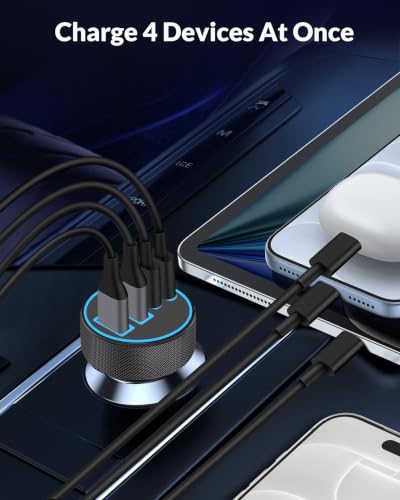 iPhone 18 17 16 Car Charger Fast Charging, 90W 4Port USB C Fast Car Charger - color: Black