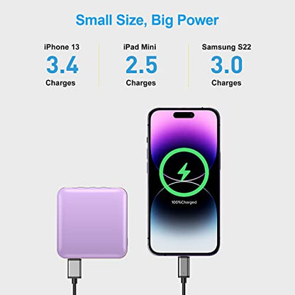 ummz Mini Portable Charger with Built-in 4 Cables，12000mAh Small Power Bank - color: purple