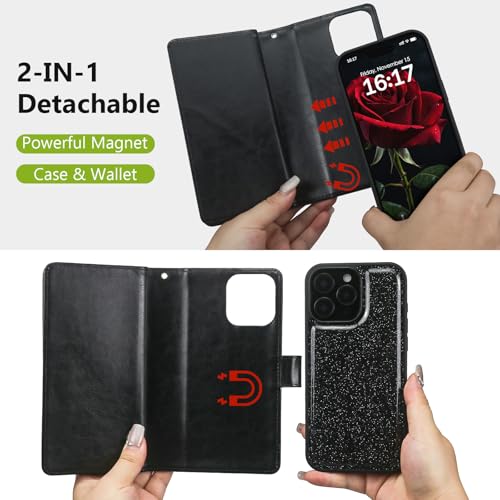 Varikke for iPhone 16 Pro - Case Wallet Magnetic Detachable, Black - color: (Standard) Black, size: iPhone 16 Pro 6.3"