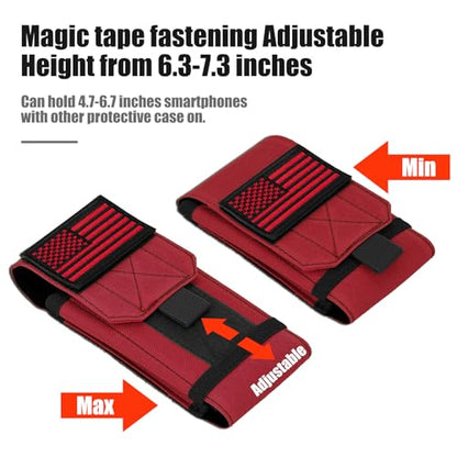 Tactical Molle Phone Cover Case, Heavy Duty Loop Belt Holster Pouch with Flag Patch for iPhone 17 Pro Max/Air/17 Pro/17/16 Pro Max/15 Pro Max/14 Pro Max/13 Pro Max, for Galaxy S26 Ultra - color: Red