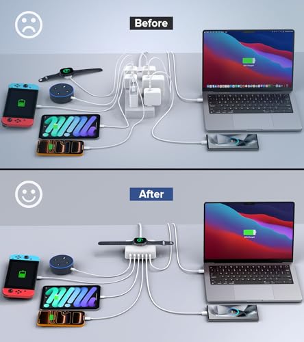 USB C Charging Station Block, 170W Max Travel Charger for Multiple Devices - color: A-White(185W)