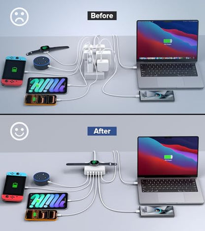 USB C Charging Station Block, 170W Max Travel Charger for Multiple Devices - color: A-White(185W)
