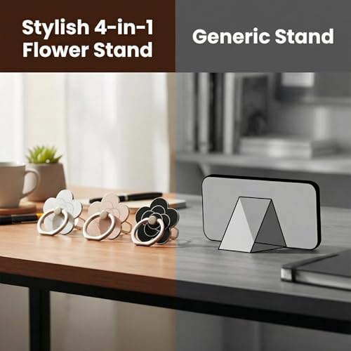 4 Pcs Cell Phone Ring Holder Flower,360 Rotate and 180°Angle Adjustable Metal Finger Ring Socket Grip Kickstand for Smartphones