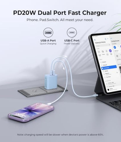 [2 Pack] 20W USB C Charger Block, Dual Port Fast Charging Wall Plug - color: 2-Pack Baby Blue