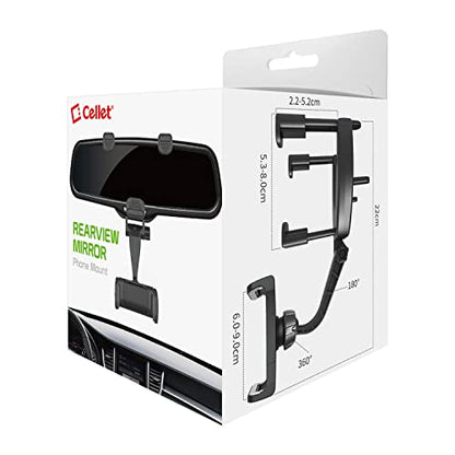 Cellet Vehicle Rear View Mirror Phone Holder Mount Universal Smartphone Cradle Compatible to iPhone 14 Pro Max Mini SE 13 12 11 XR XS Galaxy Z Flip Z Fold S22 S21 S20 S10 Google Map GPS Navigation - style: Style 3