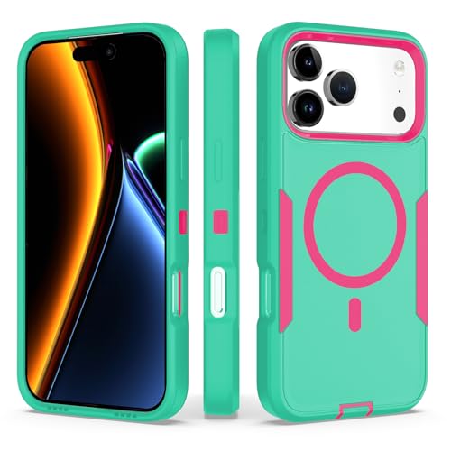 Designed for iPhone 17 Pro Case,Green Rose | Compatible with MagSafe,Double protection,Tough Durable,Detachable back clip,Dustproof,No Fading,No Yellowing,Non-Slip - color: Green Rose, size: iPhone 17 Pro 6.3”