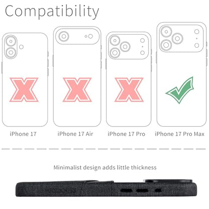 Dockem Card Case for iPhone 17 Pro Max with Magnetic Mounting Plate, Camera Control Button, Wallet with 2 Holder Slots: M2 Luxe Canvas-Style Synthetic Leather (Charcoal Black) - color: Charcoal black, size: 17 Pro Max