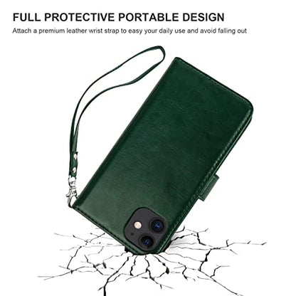 Bocasal Detachable Wallet Case Card Holder for iPhone 12/12 Pro, Green | Kickstand Card Slots Holder PU Leather Magnetic Shockproof Wrist Strap Removable Flip Protective Cover 6.1 inch - color: Green