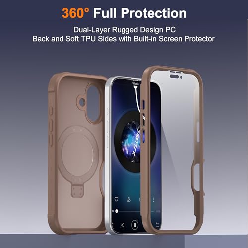 Compatible with iPhone 16 Plus Case with Magnetic Ring Stand [Compatible with Mag-Safe] [Built-in Screen Protector] Military-Grade Drop Protection Matte Translucent Phone Case, Desert Brown - color: Desert Brown, size: Iphone 16 Plus