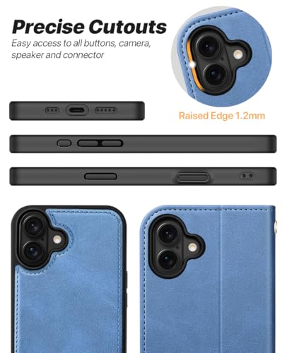 OCASE for iPhone 17 Detachable Wallet Case with Card Holder, 2 in 1 PU Leather Flip Folio with RFID Blocking Stand Wrist Strap Shockproof Phone Cover 6.3 Inch 2025, Light Blue - color: Light Blue, size: iPhone 17