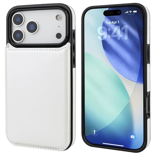 ONETOP for iPhone 17 Pro Max Wallet Case with Credit Card Holder,White | Kickstand,ID/Cash Holder,Case Wallet with Card Slots,Double Magnetic Clasp,Durable PU Leather Shockproof Cover for Women Men - color: White
