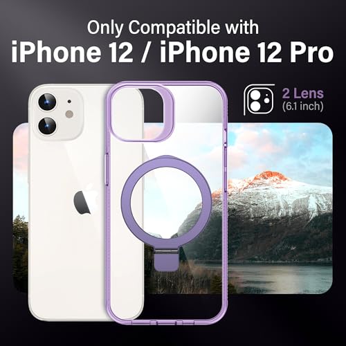 Magnetic Case for iPhone 12/12 Pro - [Built-in Invisible Stand] [Compatible with MagSafe] [Military Grade Drop Protection] Anti-Yellowing Hard Back Silicone Edge Cover, 6.1", Clear Purple - color: Clear Purple, size: iPhone 12/12 Pro 6.1''
