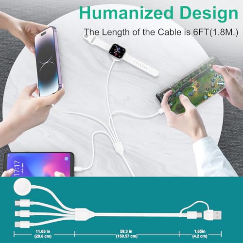 Multi Charging Cable 4 in 2 for Apple Watch Charger 6FT - style: i/b/c/w