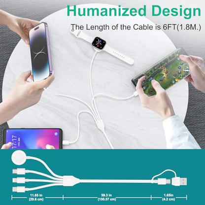 Multi Charging Cable 4 in 2 for Apple Watch Charger 6FT - style: i/b/c/w