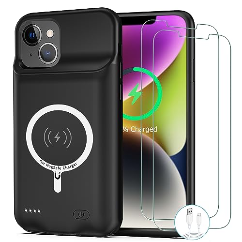 Battery Case for iPhone 14 Plus, [12000mAh] Enhanced Rechargeable Portable Qi Wireless Charger Case Battery Pack Support CarPlay Wireless Charging Case Compatible with iPhone 14 Plus (6.7 inch)-Black - size: iPhone 14 Plus