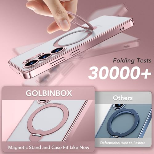 GolbinBox Magnetic for Samsung Galaxy S26 Ultra Case with 360° Spin Stand | [Compatible with MagSafe][Military Drop Protection] Shockproof Galaxy S26 Ultra Phone Cover with Kickstand, Warm Pink/Clear - color: Warm Pink/Clear