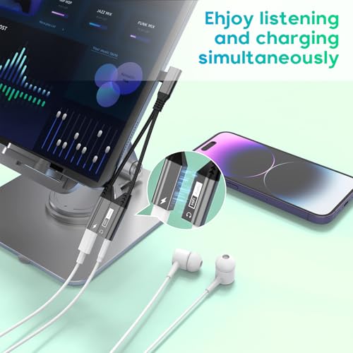 Magnetic 2-IN-1 Right Angle Lightning to 3.5mm Audio Jack Headphone and Charge Cable Adapter for iPhone,90 Degree Earphone Converter Splitter Support Music+Charge+HiFi+Mic for iPhone14 13 12 11