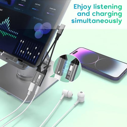 Magnetic 2-IN-1 Right Angle Lightning to 3.5mm Audio Jack Headphone and Charge Cable Adapter for iPhone,90 Degree Earphone Converter Splitter Support Music+Charge+HiFi+Mic for iPhone14 13 12 11