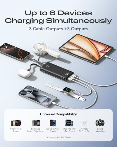 Orfeika 20000mAh Power Bank, Portable Charger with 4 Built-in Cables - color: Black
