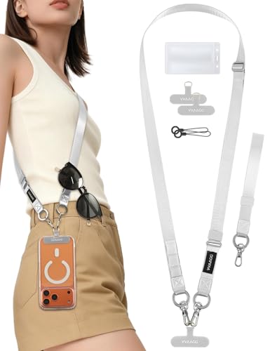 VVAAGG Cell Phone Lanyard for iPhone: Adjustable Phone Strap Crossbody Neck and Wrist Strap Anti-Theft Lanyard Travel Essential Compatible for iPhone Android Smartphones Sliver - color: Sliver