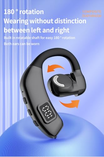 Single Bluetooth5.4 Phone Earpiece Earbud One Ear Piece 180° Left and Right Ears LED Display Open Ear Bud Air Conduction Earbuds Earless Out of Ear Headphones Wireless Headsets with Microphone Earhook