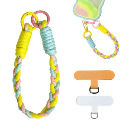 KIMAGIC Korean Dopamine Phone Wrist Strap - Handmade Thickened Phone Lanyard, Anti-Drop Hands-Free Charm - color: 03 Macaron Yellow-blue