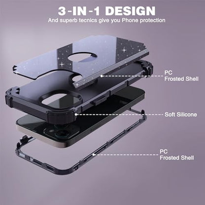 IDweel for iPhone 15 Case with Screen Protector,Luxury 3 in 1 Shockproof Slim Fit Hybrid Heavy Duty Protection Glitter Hard PC Cover Soft Silicone Sturdy Bumper Full Body Case,Glitter Navy Blue - color: Glitter Navy Blue