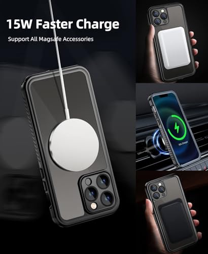 Beeasy for iPhone 14 Pro Waterproof Case with Magsafe IP68 Underwater Military Grade, Phone Case with Shockproof, Dustproof, Rugged 360 Full Body Protection Cover with Built-in Screen Protector Black - size: iPhone 14 Pro (6.1")